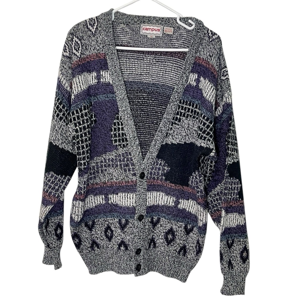 Campus Medium Abstract Geometric Knit Cardigan Sweater‎ Vintage Grandpacore
